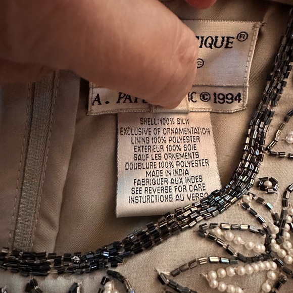 A.Papell Boutique Silk/Chiffon Evening dress - Light Gray/Navy+White beaded top - Picture 4 of 4